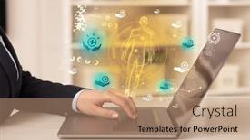  Presentation with healthcare - Slides consisting of doctor-working-on-laptop background and a coral colored foreground