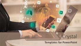  Presentation with healthcare - Presentation theme having doctor-working-on-laptop background and a coral colored foreground