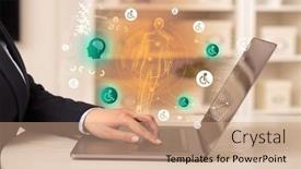  Presentation with healthcare - PPT theme with doctor-working-on-laptop background and a coral colored foreground