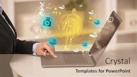  Presentation with healthcare - Slides enhanced with doctor-working-on-laptop background and a coral colored foreground