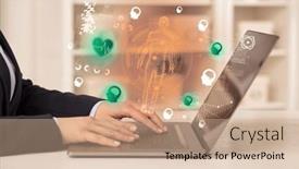  Presentation with healthcare - PPT theme featuring doctor-working-on-laptop background and a coral colored foreground