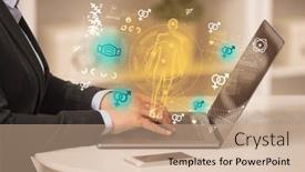  Presentation with healthcare - Presentation theme having doctor-working-on-laptop background and a coral colored foreground