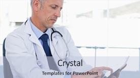  Presentation with doctor office - Colorful presentation enhanced with doctor working with a tablet backdrop and a light blue colored foreground