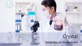  Presentation with doctor in hospital health insurance related icons healthcare person saving medical - PPT theme featuring doctor working with blood samples background and a  colored foreground