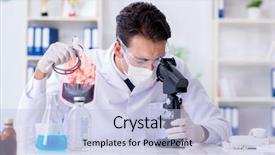  Presentation with doctor in hospital health insurance related icons healthcare person saving medical - Slide deck consisting of doctor working with blood samples background and a  colored foreground