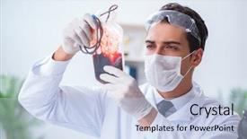  Presentation with blood - Beautiful PPT theme featuring doctor working with blood samples backdrop and a  colored foreground