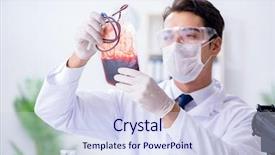  Presentation with blood - Amazing PPT theme having doctor working with blood samples backdrop and a sky blue colored foreground