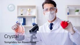  Presentation with doctor in hospital health insurance related icons healthcare person saving medical - Slide deck featuring doctor working with blood samples background and a  colored foreground