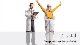  Presentation with student writing - Slide deck with doctor-writing-a-document background and a light gray colored foreground