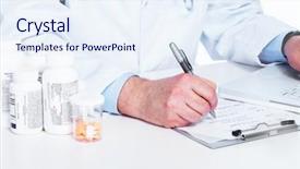  Presentation with pharmacist - PPT theme with doctor writing a prescription pharmacist background and a sky blue colored foreground