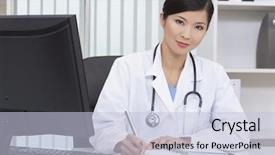  Presentation with chinese medical - Slides having doctor writing in a hospital background and a light blue colored foreground