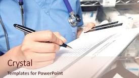  Presentation with health organization - Colorful presentation design enhanced with health care organization - female doctor writing in patient backdrop and a lemonade colored foreground