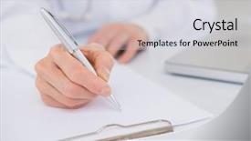  Presentation with medical clipboard - Colorful PPT layouts enhanced with doctor writing on a clipboard backdrop and a light gray colored foreground