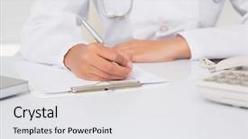  Presentation with medical clipboard - Cool new presentation theme with doctor writing on clipboard backdrop and a white colored foreground