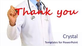  Presentation with thank - Presentation theme featuring doctor writing thank you background and a sky blue colored foreground