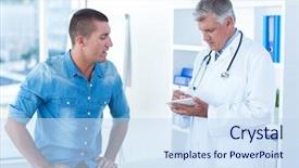  Presentation with doctor office - Amazing slide set having doctor writing treatment for his backdrop and a sky blue colored foreground