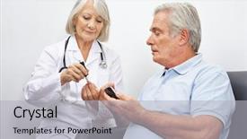  Presentation with blood test - PPT layouts having doctore making blood sugar test background and a light gray colored foreground