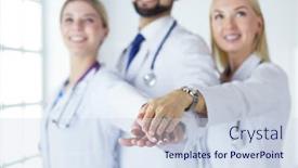  Presentation with doctors teamwork - Presentation theme consisting of doctors and nurses coordinate hands concept teamwork in hospital for success work and trust in team background and a sky blue colored foreground