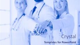  Presentation with teamwork doctors - PPT layouts consisting of doctors-and-nurses-coordinate-hands background and a light blue colored foreground