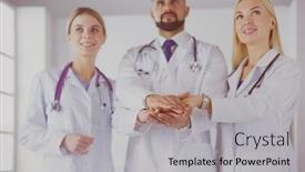 Presentation with teamwork doctors - PPT theme featuring doctors-and-nurses-coordinate-hands background and a light gray colored foreground