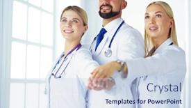  Presentation with teamwork doctors - Slide set with doctors-and-nurses-coordinate-hands background and a sky blue colored foreground
