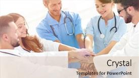  Presentation with aid - Presentation theme featuring doctors and nurses stacking hands background and a lemonade colored foreground