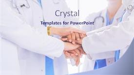  Presentation with nurses - Audience pleasing PPT layouts consisting of doctors-and-nurses-stacking-hands backdrop and a sky blue colored foreground