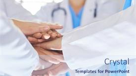  Presentation with team hands - PPT layouts with doctors-and-nurses background and a sky blue colored foreground