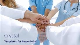  Presentation with team hands - Presentation design enhanced with doctors-and-nurses background and a lemonade colored foreground