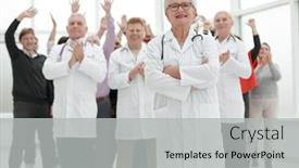  Presentation with patients - Amazing slide deck having doctors-and-patients-clap backdrop and a light gray colored foreground