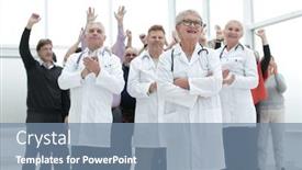  Presentation with patients - PPT theme consisting of doctors-and-patients-clap background and a seafoam green colored foreground