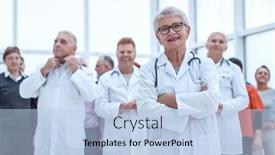 Presentation with patients - Audience pleasing presentation design consisting of doctors-and-patients-clap backdrop and a light blue colored foreground