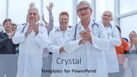  Presentation with patients - Presentation design having doctors-and-patients-clap background and a light blue colored foreground