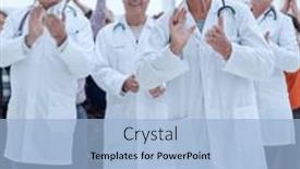  Presentation with patients - PPT theme having doctors-and-patients-clap background and a light blue colored foreground