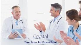  Presentation with research - Cool new presentation with doctors-applauding-a-fellow-doctor backdrop and a sky blue colored foreground