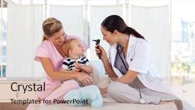  Presentation with baby doctor - Presentation enhanced with doctors attending to a baby background and a  colored foreground
