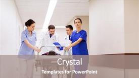  Presentation with health care - Beautiful PPT theme featuring doctors carrying unconscious woman patient backdrop and a  colored foreground