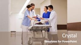  Presentation with patient care - Amazing theme having doctors carrying unconscious woman patient backdrop and a coral colored foreground
