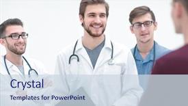  Presentation with patient and doctor - Amazing slide set having doctors congratulating the patient's recovery backdrop and a sky blue colored foreground