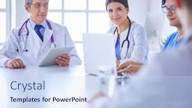 Presentation with consulting - Beautiful presentation featuring doctors consulting with each other in a hospital conference room backdrop and a sky blue colored foreground