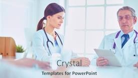  Presentation with consulting - PPT theme with doctors-consulting-with-each background and a sky blue colored foreground