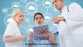  Presentation with cloud computing - Audience pleasing presentation design consisting of doctors discussing over digital tablet backdrop and a light blue colored foreground