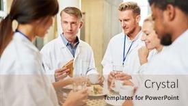  Presentation with canteen - Amazing slides having doctors-eat-snack-together backdrop and a coral colored foreground