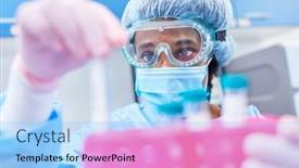  Presentation with gene - Cool new slide deck with doctors-examine-covid-19-samples backdrop and a light blue colored foreground