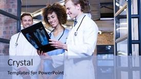  Presentation with doctor examining a newborn baby - Audience pleasing slide set consisting of doctors examining a x report backdrop and a  colored foreground