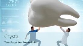  Presentation with dental - Theme featuring doctors-examining-giant-tooth and a sky blue colored foreground