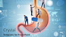  Presentation with child stomach medical - Theme enhanced with doctors-examining-stomach-in-medical background and a light blue colored foreground