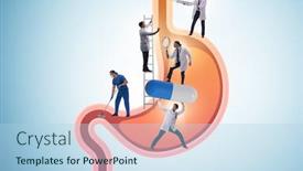  Presentation with stomach - Cool new presentation design with doctors-examining-stomach-in-medical backdrop and a light blue colored foreground