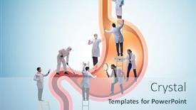  Presentation with medical concept - Audience pleasing theme consisting of doctors-examining-stomach-in-medical backdrop and a sky blue colored foreground