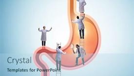  Presentation with stomach - Beautiful PPT layouts featuring doctors-examining-stomach-in-medical backdrop and a light blue colored foreground